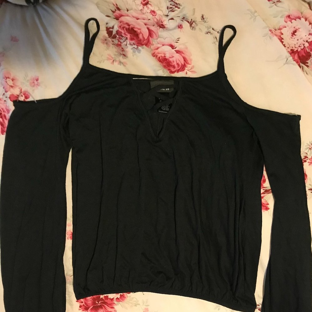 Long Sleeve Off Shoulder Black Top Extra Small